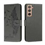 For Samsung Galaxy S22+ 5G Feather Pattern Litchi Texture Leather Phone Case with Holder & Card Slots & Wallet(Grey)