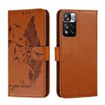 For Xiaomi Redmi Note 11 Pro Feather Pattern Litchi Texture Leather Phone Case with Holder & Card Slots & Wallet(Brown)