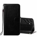 For Samsung Galaxy S22 Ultra 5G Solid Color Leather Phone Case with Holder & Card Slots & Wallet & Lanyard(Black)