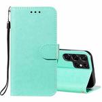 For Samsung Galaxy S22 Ultra 5G Solid Color Leather Phone Case with Holder & Card Slots & Wallet & Lanyard(Green)