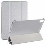 For iPad mini 6 Silk Texture Three-fold Horizontal Flip Leather Tablet Case with Holder(Silver)