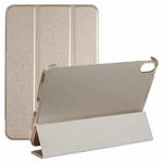 For iPad mini 6 Silk Texture Three-fold Horizontal Flip Leather Tablet Case with Holder(Gold)