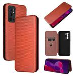 For OnePlus 9RT Carbon Fiber Texture Horizontal Flip Leather Phone Case(Brown)