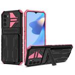 For OPPO A16 Kickstand Armor Card Wallet Phone Case(Pink)