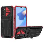 For OPPO A16 Kickstand Armor Card Wallet Phone Case(Red)
