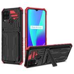 For OPPO Realme C15 Kickstand Armor Card Wallet Phone Case(Red)