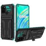 For OPPO Realme C17 Kickstand Armor Card Wallet Phone Case(Dark Green)