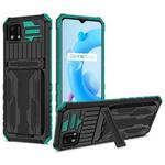 For OPPO Realme C20 Kickstand Armor Card Wallet Phone Case(Dark Green)