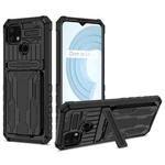 For OPPO Realme C21 Kickstand Armor Card Wallet Phone Case(Black)