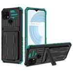 For OPPO Realme C21 Kickstand Armor Card Wallet Phone Case(Dark Green)