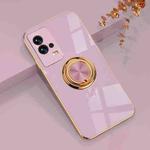 For vivo iQOO8 Pro 6D Electroplating Full Coverage Silicone Protective Case with Magnetic Ring Holder(Light Purple)