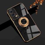 For vivo iQOO8 Pro 6D Electroplating Full Coverage Silicone Protective Case with Magnetic Ring Holder(Black)