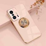For Xiaomi Mi 11T / Mi 11T Pro 6D Electroplating Full Coverage Silicone Protective Case with Magnetic Ring Holder(Light Pink)