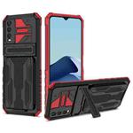 For vivo Y20 Armor Card PC + TPU Shockproof Phone Case with Card Slot & Invisible Holder(Red)