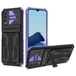 For vivo Y20 Armor Card PC + TPU Shockproof Phone Case with Card Slot & Invisible Holder(Purple)