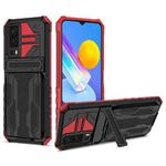 For vivo Y72 5G / Y53s Armor Card PC + TPU Shockproof Phone Case with Card Slot & Invisible Holder(Red)