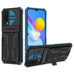 For vivo Y72 5G / Y53s Armor Card PC + TPU Shockproof Phone Case with Card Slot & Invisible Holder(Blue)