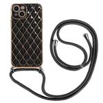For iPhone 13 Pro Max Electroplating Lambskin Lanyard Phone Case (Black)
