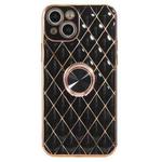 Electroplating Lambskin Ring Holder Phone Case For iPhone 13 Pro Max(Black)