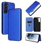 For Samsung Galaxy S22 Carbon Fiber Texture Horizontal Flip Leather Phone Case(Blue)