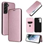 For Samsung Galaxy S22 Carbon Fiber Texture Horizontal Flip Leather Phone Case(Pink)