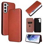 For Samsung Galaxy S22+ Carbon Fiber Texture Horizontal Flip Leather Phone Case(Brown)