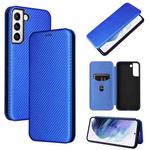 For Samsung Galaxy S22+ Carbon Fiber Texture Horizontal Flip Leather Phone Case(Blue)