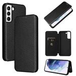 For Samsung Galaxy S22+ Carbon Fiber Texture Horizontal Flip Leather Phone Case(Black)