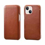 For iPhone 13 mini ICARER First Layer Cowhide Horizontal Flip Phone Case (Brown)