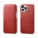 For iPhone 13 Pro ICARER First Layer Cowhide Horizontal Flip Phone Case (Red)