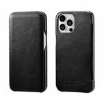 For iPhone 13 Pro Max ICARER First Layer Cowhide Horizontal Flip Phone Case (Black)