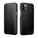 For iPhone 11 Pro Max ICARER First Layer Cowhide Horizontal Flip Phone Case (Black)