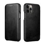 For iPhone 12 / 12 Pro ICARER First Layer Cowhide Horizontal Flip Phone Case(Black)