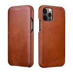 For iPhone 12 Pro Max ICARER First Layer Cowhide Horizontal Flip Phone Case(Brown)