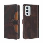 For OnePlus 9RT 5G Skin Feel Straw Hat Magnetic Buckle Horizontal Flip Leather Phone Case with Holder & Card Slots & Wallet(Brown)