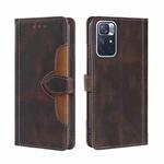 For Xiaomi Redmi Note 11 Skin Feel Straw Hat Magnetic Buckle Horizontal Flip Leather Phone Case with Holder & Card Slots & Wallet(Brown)