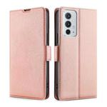 For OnePlus 9RT 5G Ultra-thin Voltage Side Buckle Horizontal Flip Leather Phone Case with Holder & Card Slot(Rose Gold)