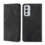 For OnePlus 9RT 5G Skin Feel Magnetic Horizontal Flip Leather Phone Case with Holder & Card Slots(Black)