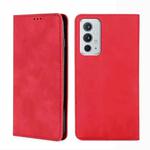 For OnePlus 9RT 5G Skin Feel Magnetic Horizontal Flip Leather Phone Case with Holder & Card Slots(Red)