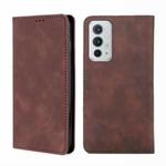 For OnePlus 9RT 5G Skin Feel Magnetic Horizontal Flip Leather Phone Case with Holder & Card Slots(Dark Brown)