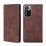 For Xiaomi Redmi Note 11 Pro Skin Feel Magnetic Horizontal Flip Leather Phone Case with Holder & Card Slots(Dark Brown)