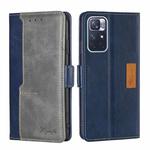 For Xiaomi Redmi Note 11 Retro Texture Contrast Color Side Buckle Horizontal Flip Leather Phone Case with Holder & Card Slots & Wallet(Blue+Grey)