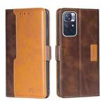 For Xiaomi Redmi Note 11 Retro Texture Contrast Color Side Buckle Horizontal Flip Leather Phone Case with Holder & Card Slots & Wallet(Dark Brown+Gold)