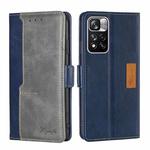 For Xiaomi Redmi Note 11 Pro Retro Texture Contrast Color Side Buckle Horizontal Flip Leather Phone Case with Holder & Card Slots & Wallet(Blue+Grey)