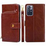 For Xiaomi Redmi Note 11 Zipper Bag Horizontal Flip Leather Phone Case with Holder & Card Slots & Lanyard(Brown)
