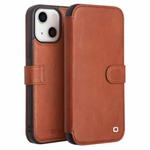 For iPhone 13 QIALINO Magnetic Buckle Phone Leather Case with Card Slot(Brown)