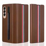 For Samsung Galaxy Z Fold3 5G Cross Texture Ultra-thin Folding Phone Case with Pen Cover(Brown)