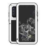 For Samsung Galaxy S21 FE LOVE MEI Metal Shockproof Waterproof Dustproof Protective Phone Case with Glass(White)