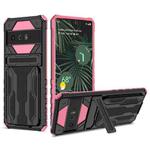 For Google Pixel 6 Pro Armor Card PC + TPU Shockproof Phone Case with Card Slot & Invisible Holder(Pink)