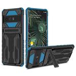 For Google Pixel 6 Pro Armor Card PC + TPU Shockproof Phone Case with Card Slot & Invisible Holder(Blue)